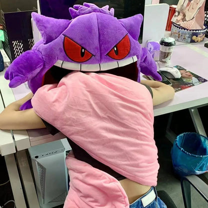 Pokemon Gengar Plush Sleep Pillow — Kawaii Anime Dual-Purpose Nap Blanket Toy Doll, Super Soft Gift