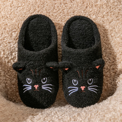 Cartoon Cat Plush Slippers - Cozy Winter Indoor House Shoes with Soft Non-Slip Warm Sole for Women