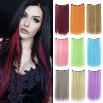 22-Inch Colorful Straight Clip-In Hair Extensions - Long Heat-Resistant Synthetic Hairpiece for Women