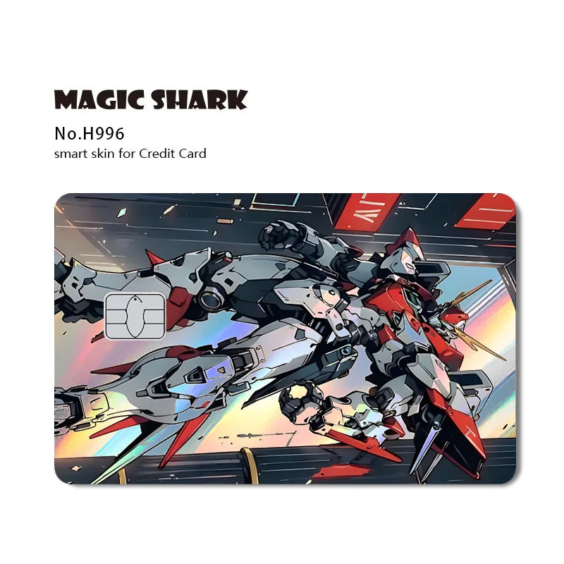 Holographic Robot and Shark Card Stickers - Laser Skin Film Decals for Debit, Credit, and Bank Cards