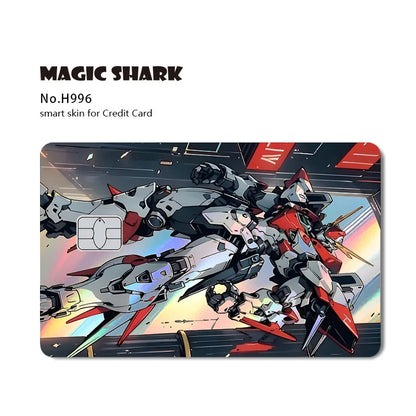 Holographic Robot and Shark Card Stickers - Laser Skin Film Decals for Debit, Credit, and Bank Cards