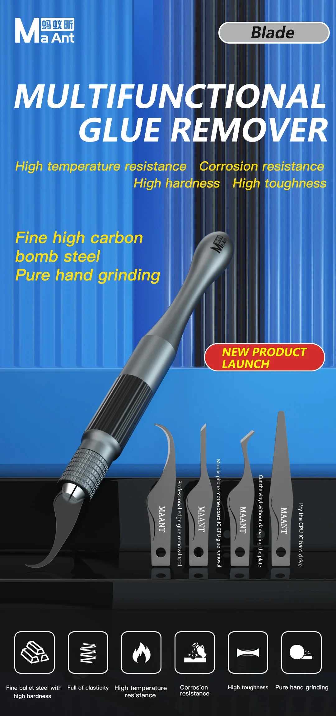 MaAnt MT-102 Hand Polished PCB Knife – Multifunctional Pry Tool for Motherboard Chip Glue Cleaning & Scraping