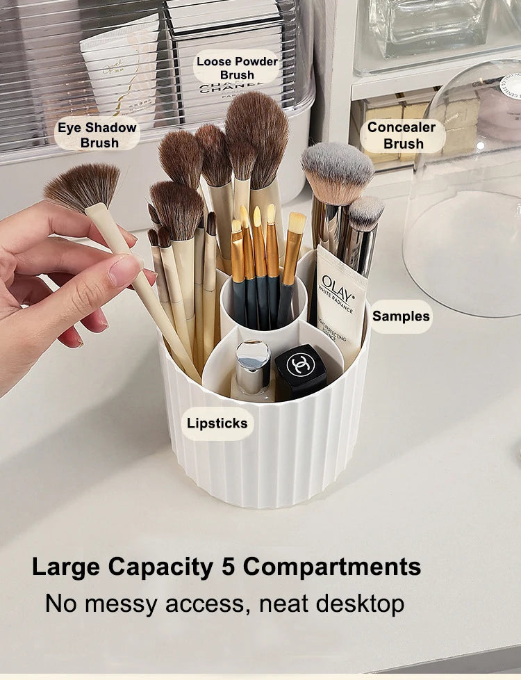 360° Rotating Makeup Brush Holder with Lid – Organizer for Vanity, Desktop, Countertop & Dresser Table