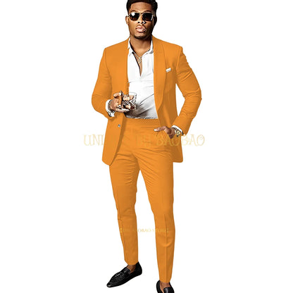 Men's Brown 2 Piece Suit - Shawl Collar Single Breasted Tuxedo Blazer & Pants Set For Wedding, Business & Formal Events
