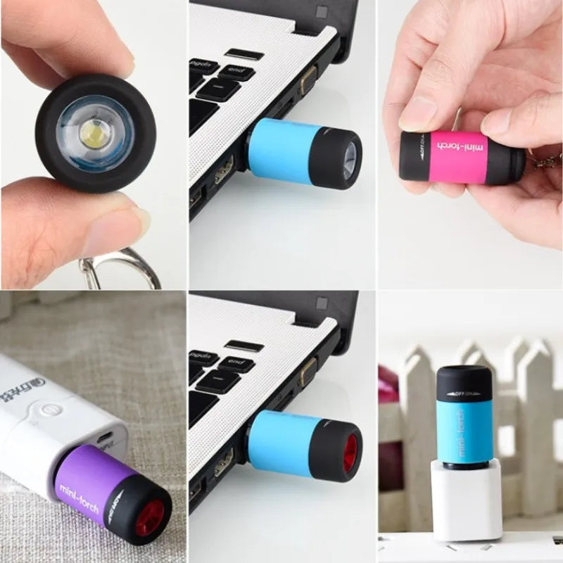 LED Mini Pocket Torch Lamp - Portable USB Rechargeable Keychain Flashlight, Waterproof for Outdoor Hiking Camping Lantern