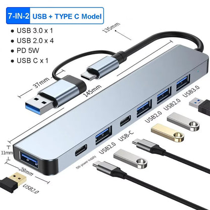 8-in-1 USB Type-C Hub Adapter – 4K HDMI, SD/TF Card Reader, RJ45, PD Fast Charging for MacBook & Notebook