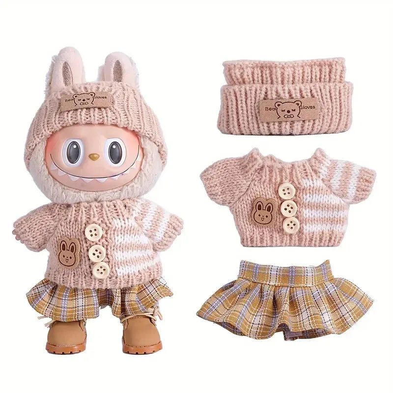 Labubu Doll Cute Sweater Set – 17cm Doll Clothes & Shoes DIY Accessories for Training, Sitting, Party Games, and Gifts