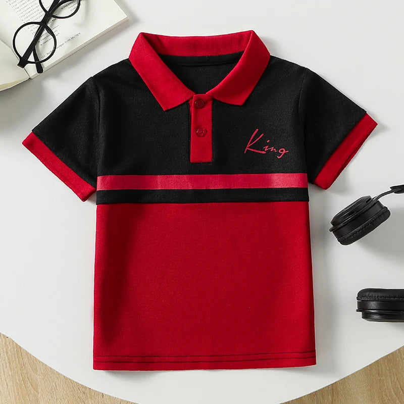 Boys' Striped Polo T-Shirt - Casual Short-Sleeve Lapel Top for Kids