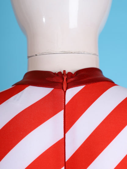 Kids Candy Cane Striped Christmas Tutu Leotard — Sequined Santa Bodysuit for Ballet & Gymnastics