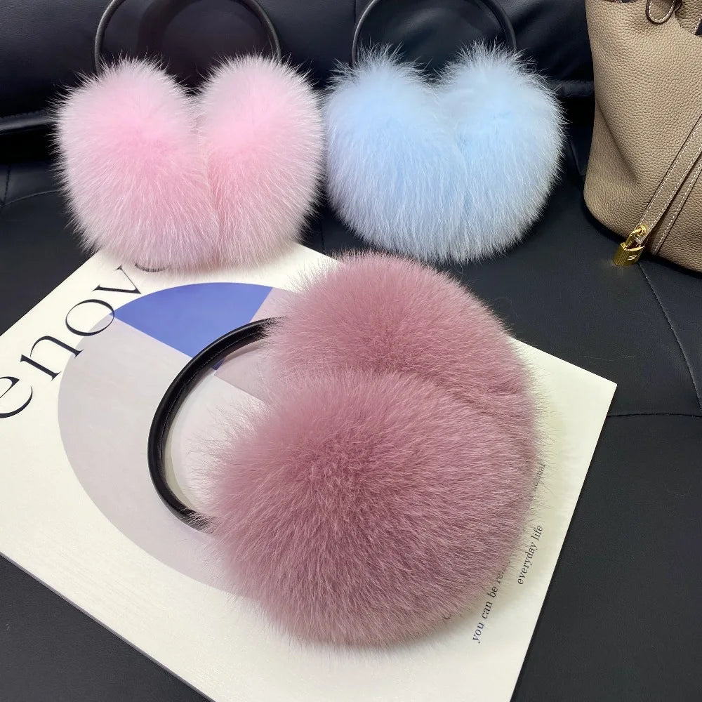 Women’s Winter Real Fox Fur Earmuffs & Scarf – Dual-Use Plush Outdoor Warmer with Genuine Fur