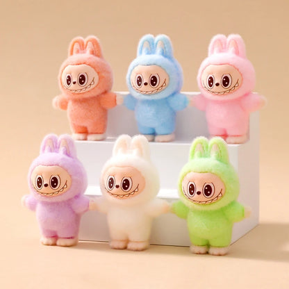 1/9PCS Labubu Cartoon Mini Flocking Doll Pendant – Cute DIY Kawaii Toy Gift Accessories