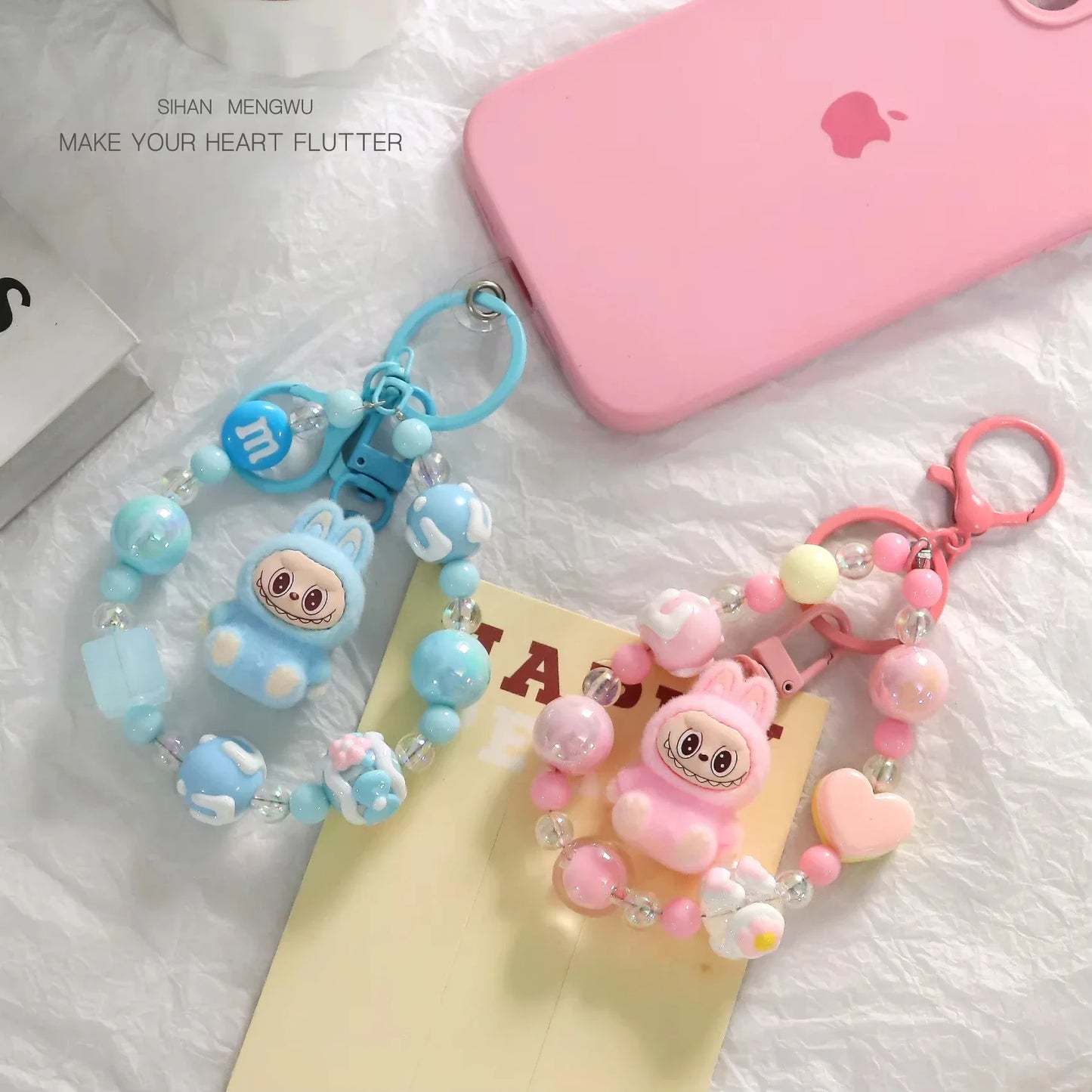 Labubu Keychain — Creative Resin Bead Cartoon Pendant for Backpack, DIY Couple & Kids Gifts