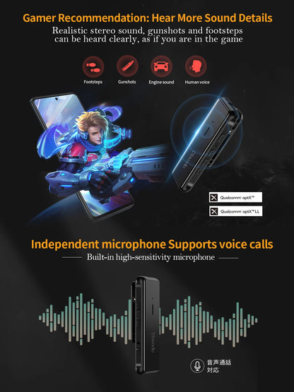 Glazata Bluetooth 5.1 Audio Receiver: Portable Wireless Adapter, 3.5mm AUX APTX APTX-LL Low Latency - Game Music Live Streaming