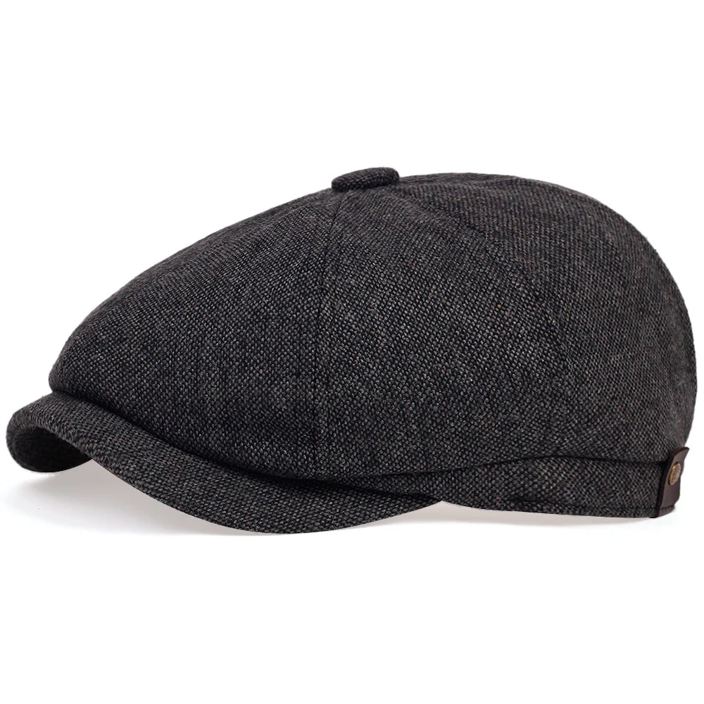 Retro Men’s Newsboy Cap — British Octagonal Herringbone Flat Painter Hat Autumn Winter Hip Hop Beret