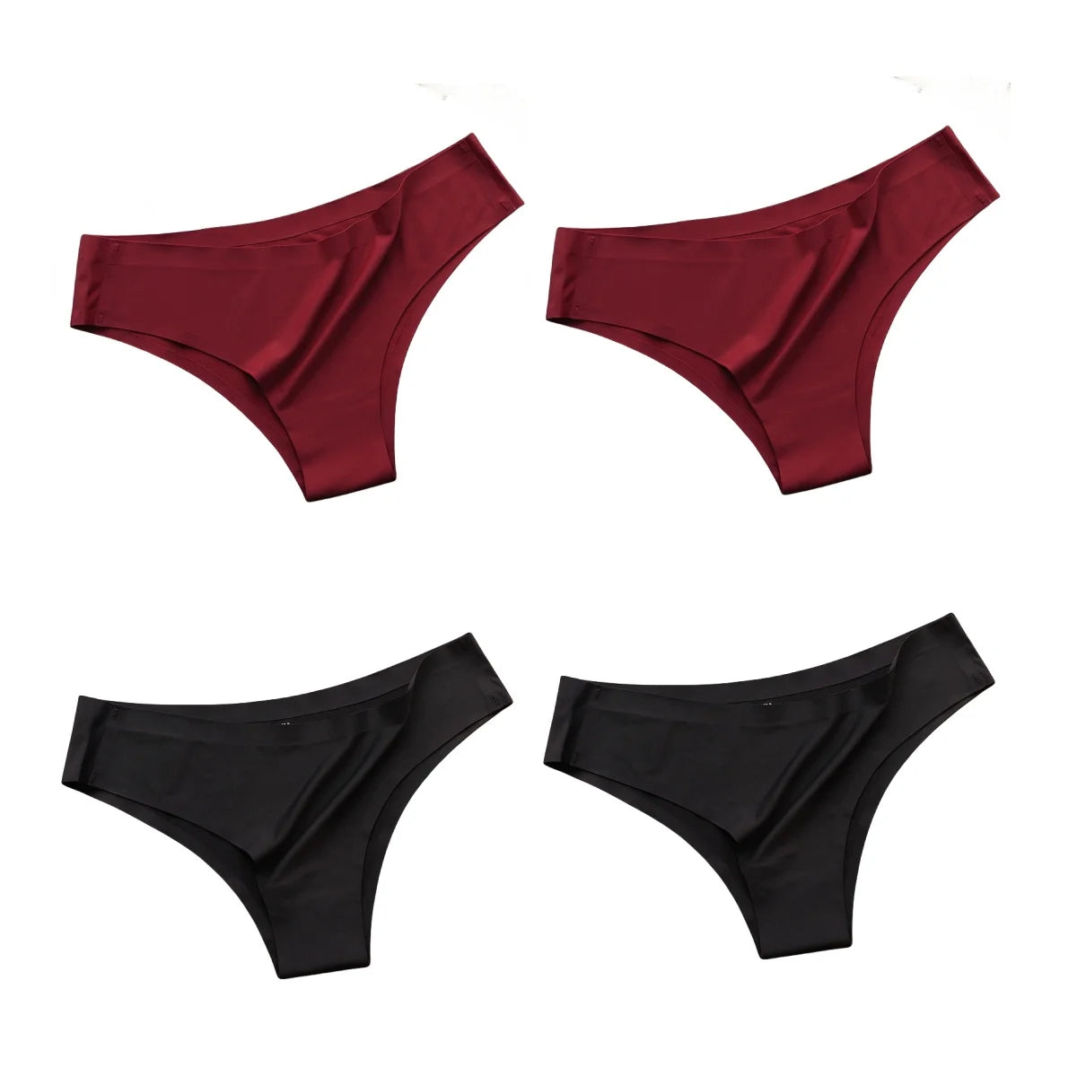 4PCS Seamless Ice Silk Panties Set for Women – Low Waist G-String, Soft Ultra-Thin Sexy Underwear Briefs