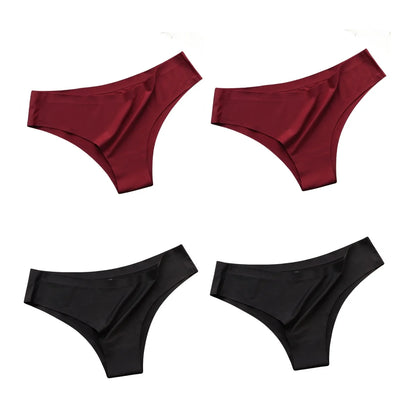 4PCS Seamless Brazilian Panties Set – Ice Silk Ultra-Thin Low Waist Women’s Briefs Sexy Soft Breathable Bikini Lingerie Underwear