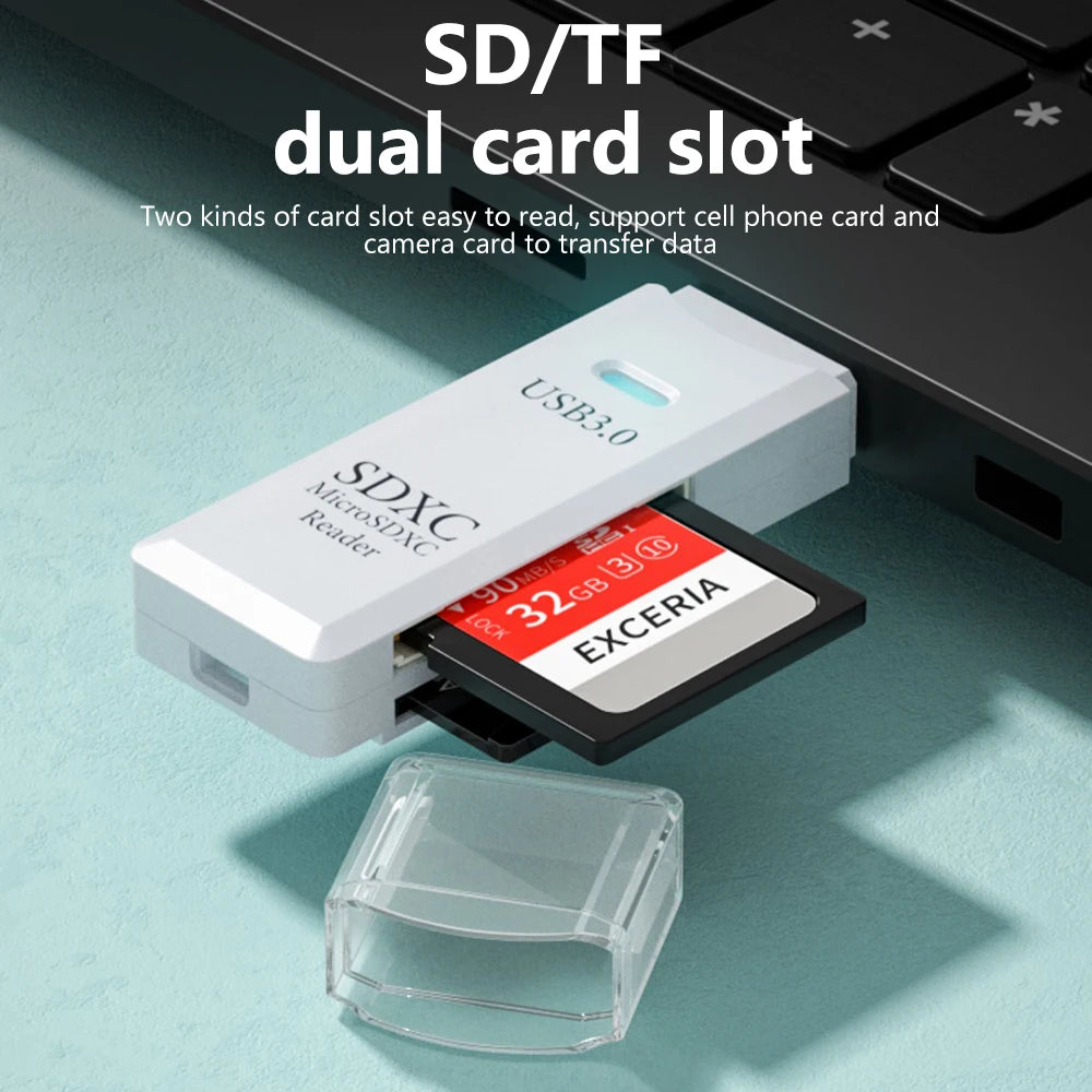 2 in 1 USB 3.0 Card Reader: High Speed Micro SD Card Reader Adapter - TF Memory Card for PC Laptop Accessories
