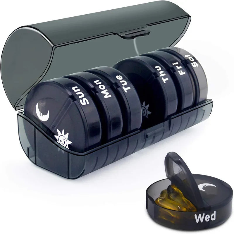 Weekly 7-Day Pill Organizer Box – Portable Medicine & Tablet Storage with Secret Compartments for Travel