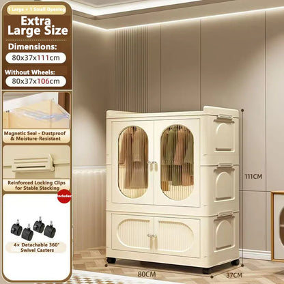 Foldable Storage Cabinet with Drawers – Dustproof Wardrobe Organizer for Home & Office