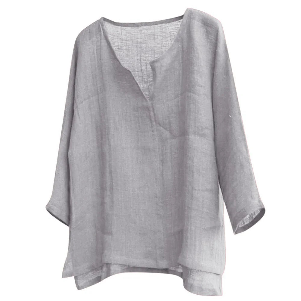 Men’s Loose Fit Long Sleeve Shirt - Solid Color Casual V-Neck Spring & Summer Top S-5XL