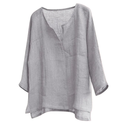 Men’s Loose Fit Long Sleeve Shirt - Solid Color Casual V-Neck Spring & Summer Top S-5XL