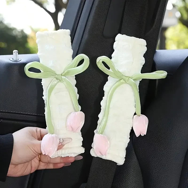 Tulip Car Seat Belt Shoulder Covers - 2PCS Universal Comfort & Decorative Safety Belt Pads