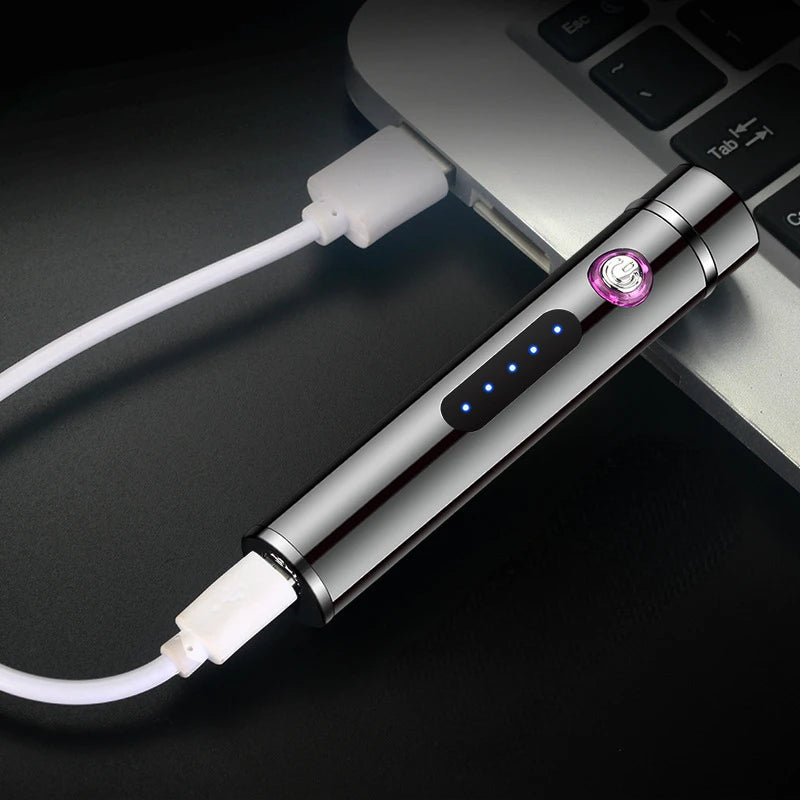 USB Rechargeable Cylindrical Dual Arc Plasma Lighter – Portable Metal Cigarette Lighter