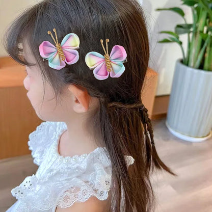 Butterfly Hair Clips with Gold Flocking - 2-Piece Gradient Gauze Hairpins for Girls