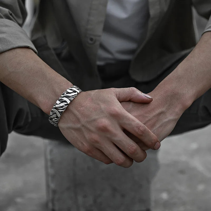 925 Sterling Silver Bracelet Bangle - Punk Wide Irregular Geometric Design, Fashion Jewelry Gift for Women and Men