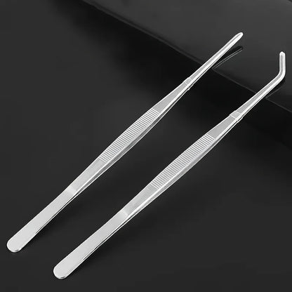 Professional Stainless Steel Kitchen Tweezers 2-Piece Set - Precision Cooking, Grilling & Seafood Clamps