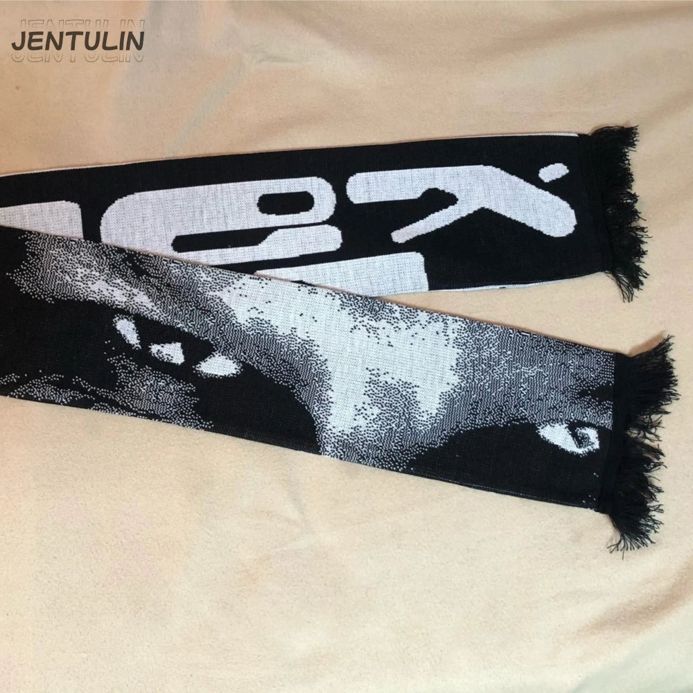 Men’s Y2K Black Knitted Scarf — Aphex Twin Goth Harajuku Streetwear Winter Shawl Unisex