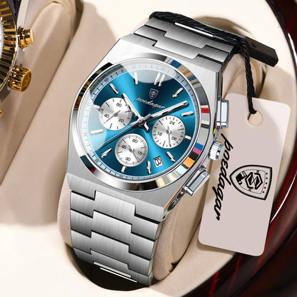 POEDAGAR Luxury Men’s Sport Chronograph Watch – Stainless Steel Waterproof Quartz Wristwatch with Date & Luminous Display