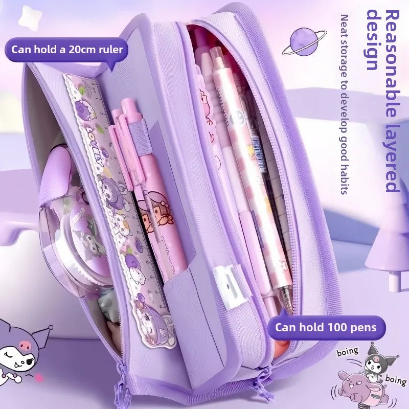 Sanrio Kuromi Pencil Case – Large Capacity Cartoon Stationery Box for Children, Wholesale