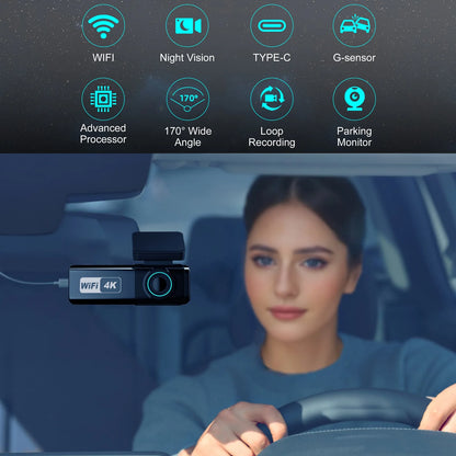 Aprilboy 4K WiFi Dash Cam 2160P – Dual Lens Front & Rear Car DVR, Night Vision, G-Sensor, 24H Parking Monitor