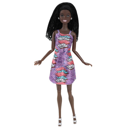 30cm Black Female Doll – Fashion Dress & Shoes, Brown Hair African Doll for Girls, Birthday Gift