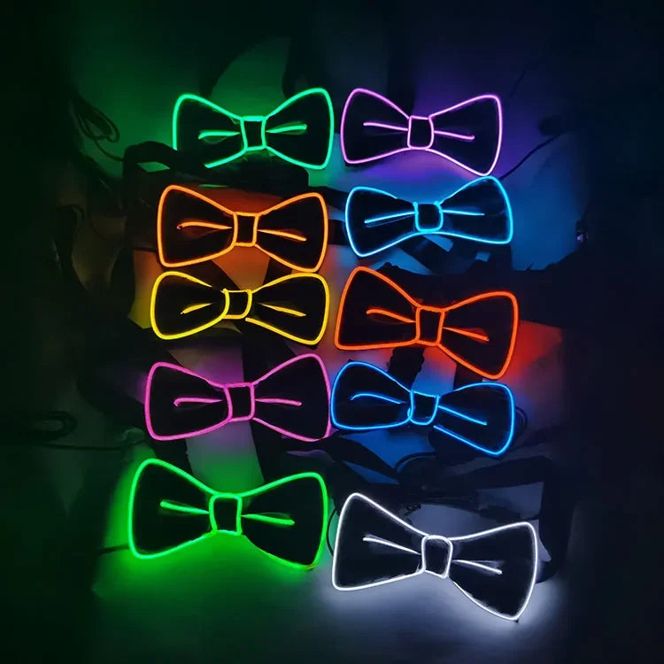 EL Wire Black Neon LED Bow Tie | Luminous Men's Gift for Wedding Party Decor | Boys Kids Neckwear