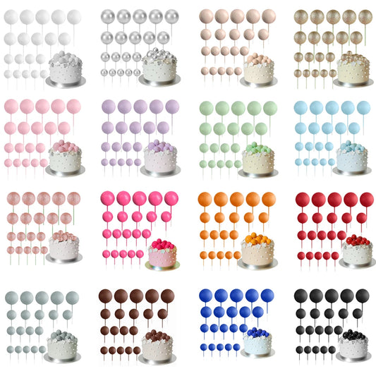 20Pcs Colorful Cake Topper Balls – Gold, Silver & Pastel DIY Cake Decorations for Birthday, Wedding & Party Supplies