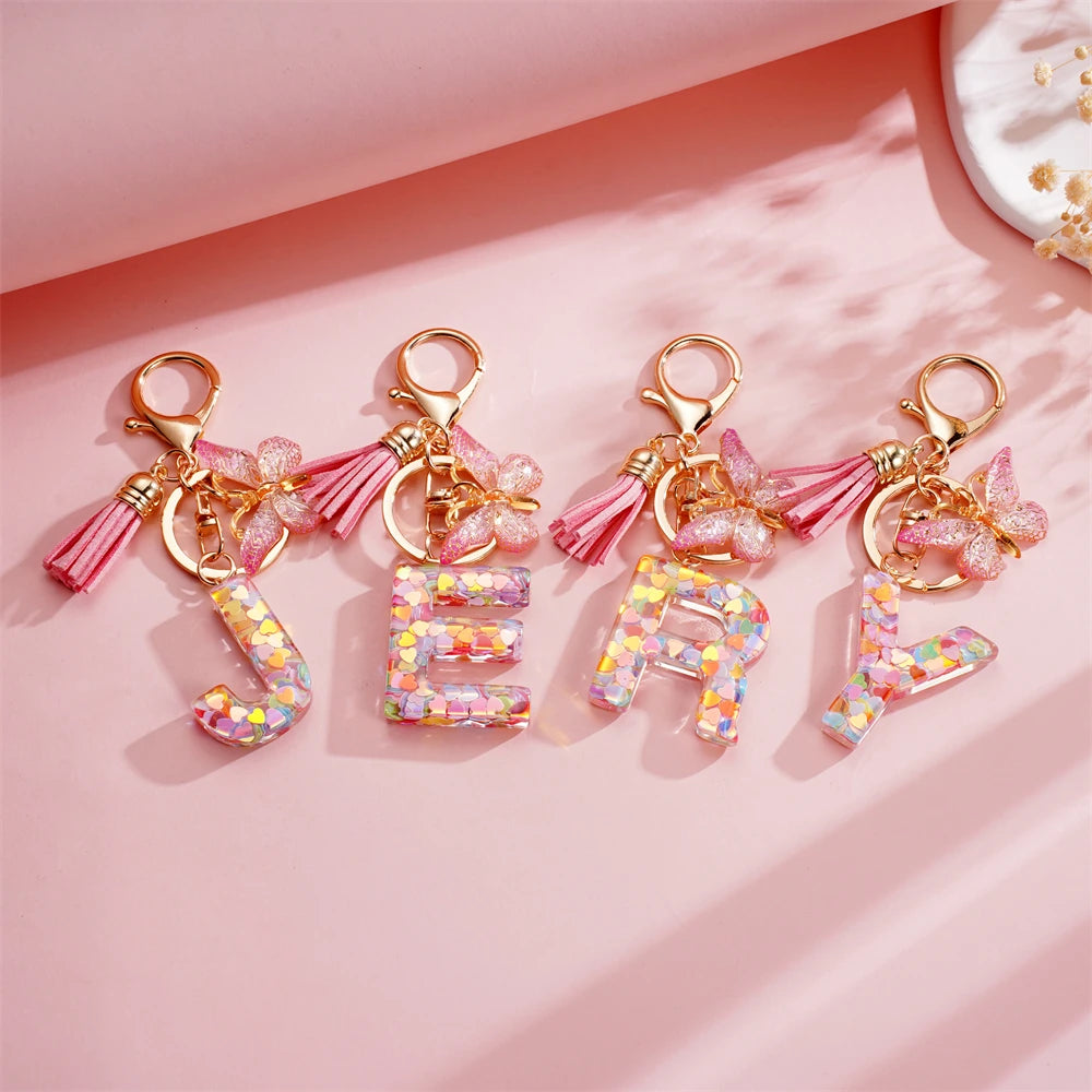 A-Z Letter Pendant Keychain - Tassel Key Ring Charm for Women & DIY Jewelry Making