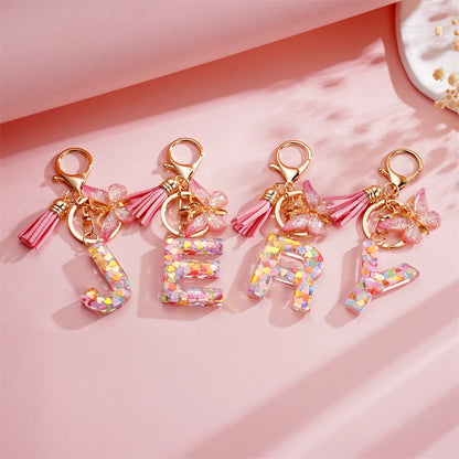 A-Z Letter Pendant Keychain - Tassel Key Ring Charm for Women & DIY Jewelry Making