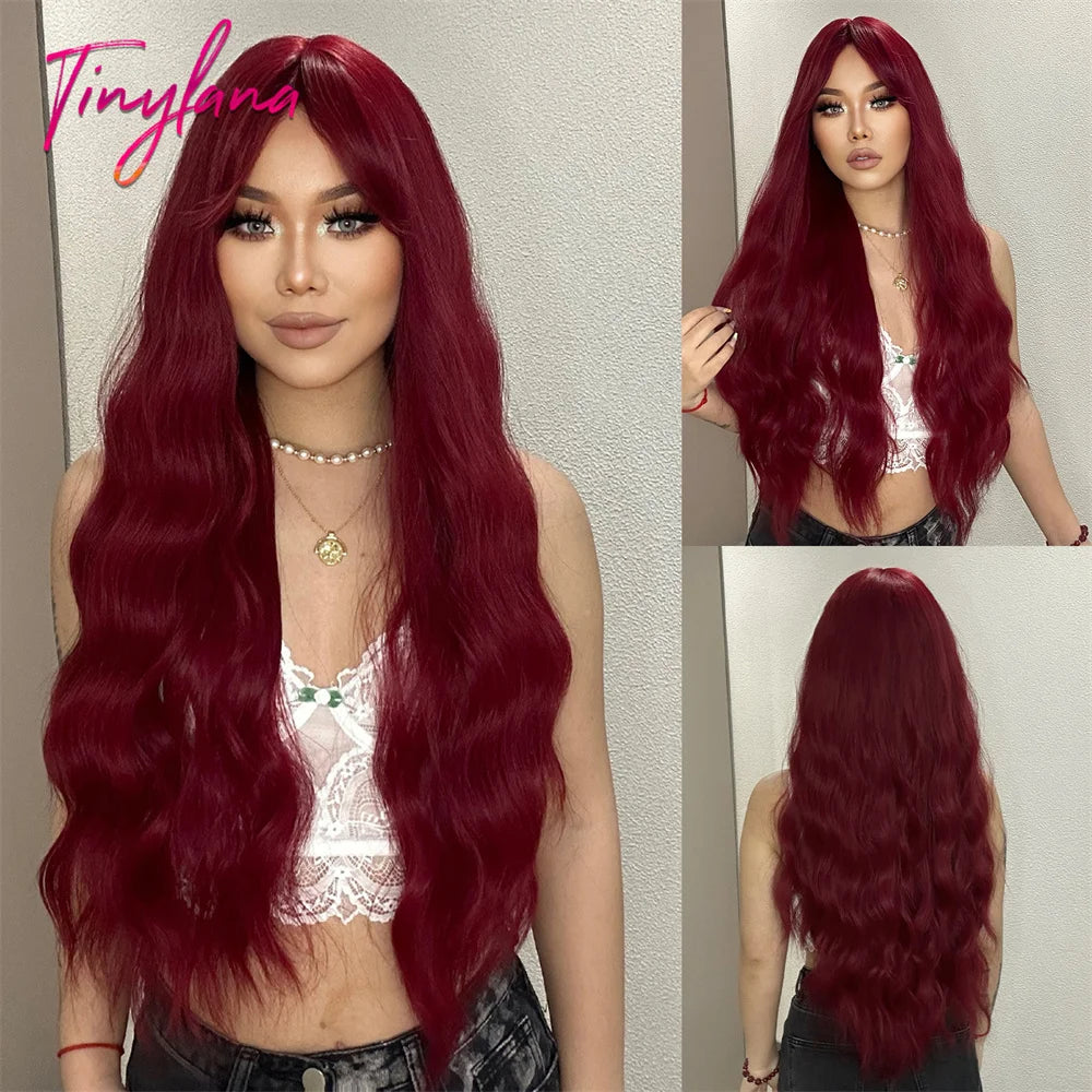 Super Long Curly Wavy Brown Synthetic Wig with Bangs – Heat-Resistant Afro Style for Cosplay, Party, Halloween, White Women