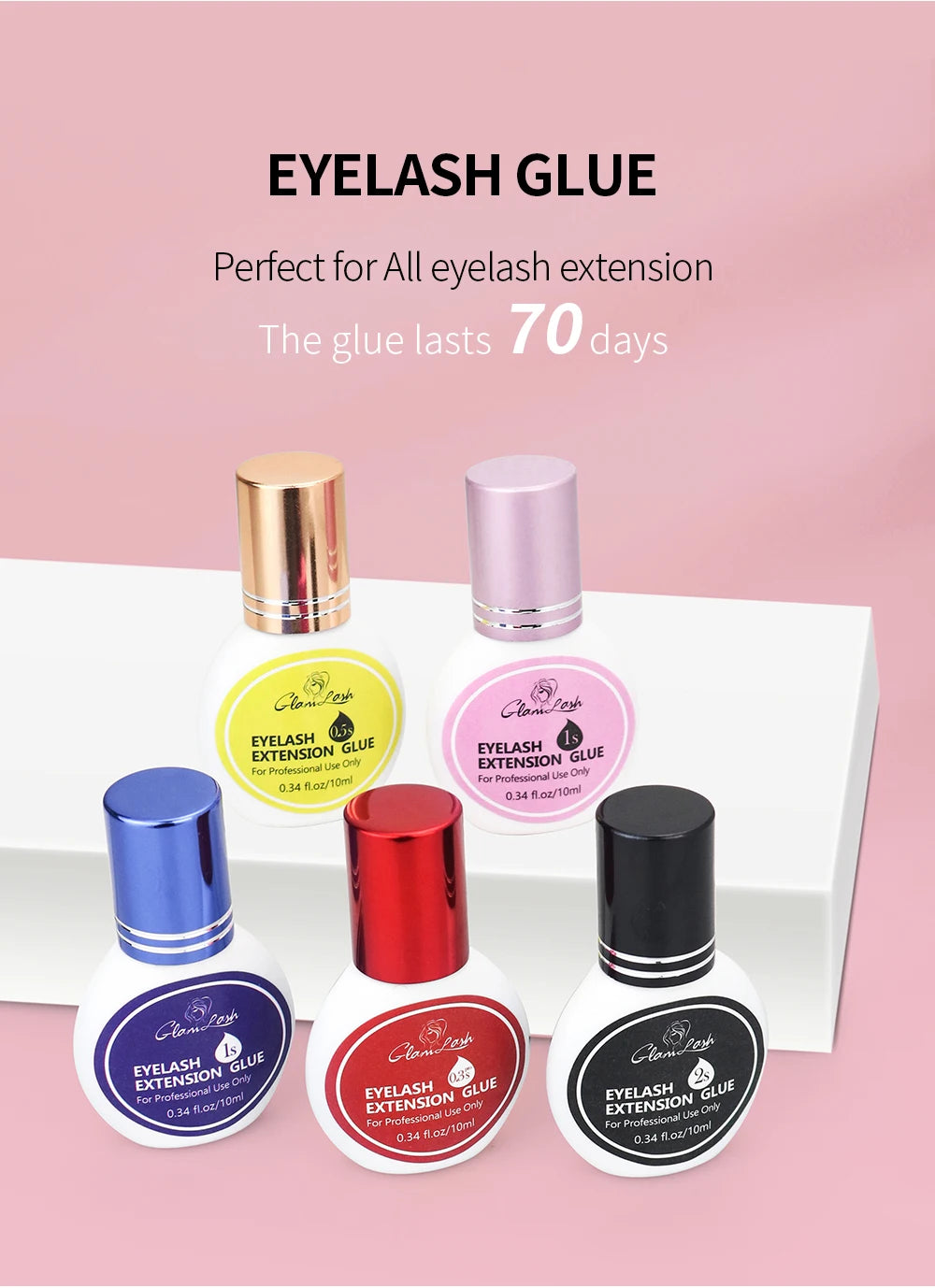 GLAMLASH Eyelash Extension Glue — 0.3-2 Sec Fast-Dry Black Adhesive for Individual False Lashes, Professional Kit