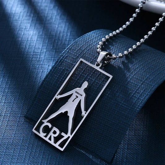 HNSP Stainless Steel Soccer Pendant Necklace – Cristiano Ronaldo & Lionel Messi CR7 Chain for Men