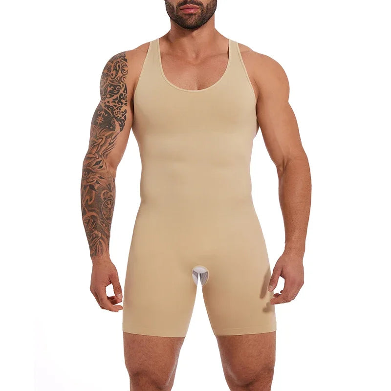 Men’s Sleeveless Bodysuit Shaper — Full Body Compression Undershirt, Tummy Control Slimming Vest Shapewear