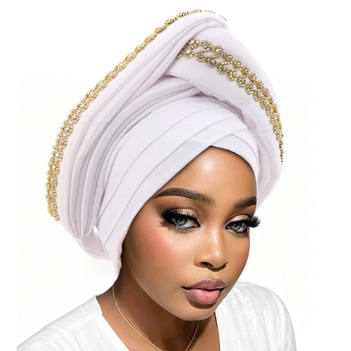 Luxury Diamond African Turban Headtie - Nigerian Auto Gele Head Wrap for Women, Wedding & Party Headpiece