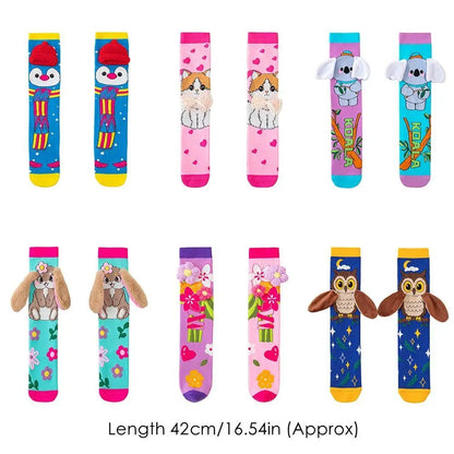 Cute Cartoon Penguin & Koala Knee-High Socks – Breathable 3D Long No-Heel Socks for Kids