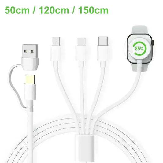 4-in-2 Multi Charging Cable for iPhone 15, Type-C, Micro USB – Wireless Charger for Apple Watch Ultra SE/9/8/7/6/5/4