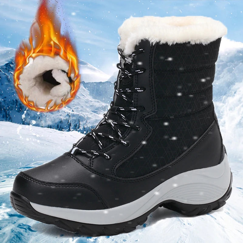 Women's Winter Snow Boots – Plush Lined Platform Flat Casual Shoes for Warmth and Comfort