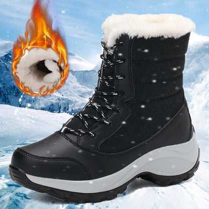 Women's Winter Snow Boots – Plush Lined Platform Flat Casual Shoes for Warmth and Comfort
