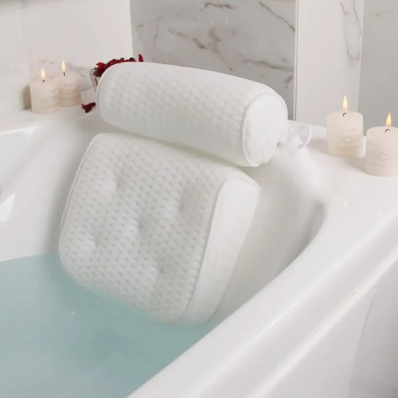 Bath Pillow for Bathtub – Neck, Head & Back Support with Non-Slip Suction Cups and Air Mesh Design