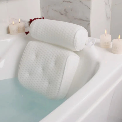 Bath Pillow for Bathtub – Neck, Head & Back Support with Non-Slip Suction Cups and Air Mesh Design
